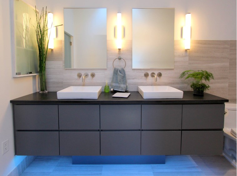 Cabinet, countertop, and tile material selections
